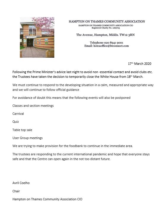 Announcement frmo White House Hampton